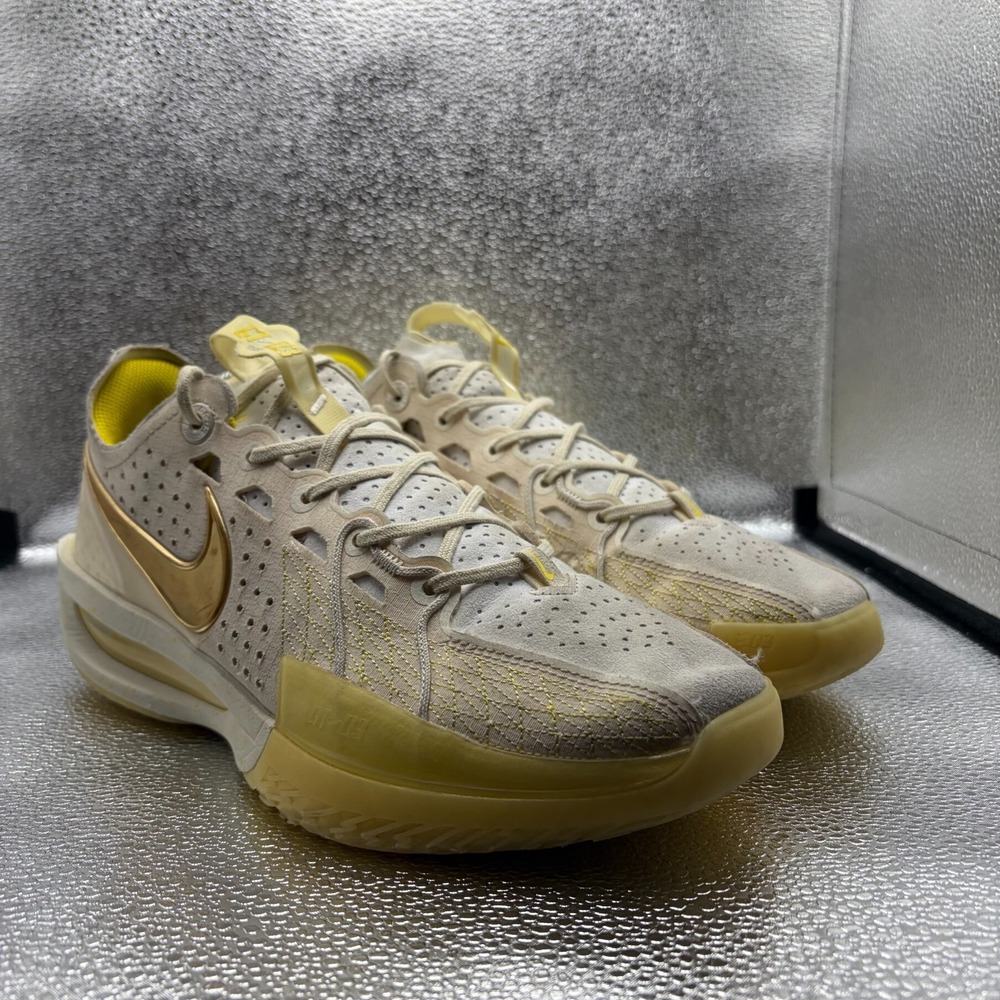 Size 10 Jordan Poole x Nike Air Zoom GT Cut 3 Beach Gold White Shoes FZ1523-100